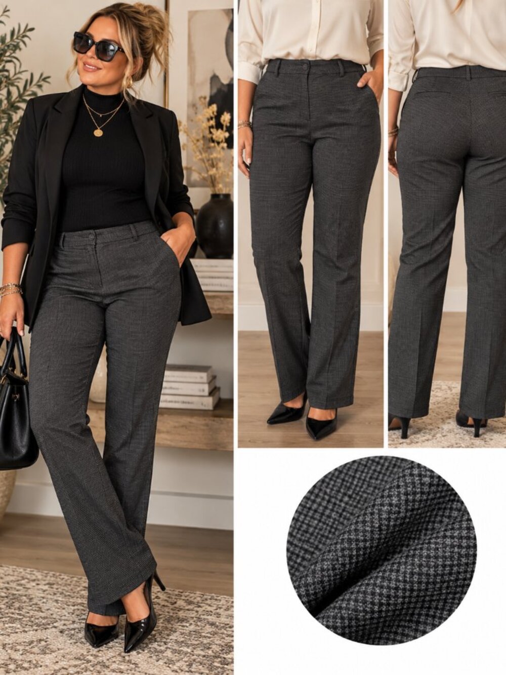 746 - Karl Lagerfeld Paris Size 14 Charcoal Check Tailored Dress Pants